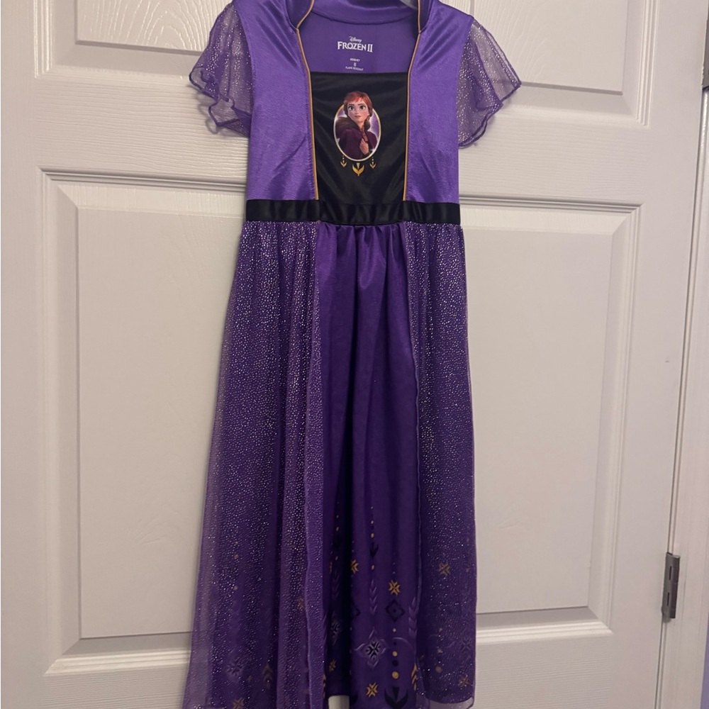 Disney Frozen Purple Dress Nightgown ANA sz 8 tiered skirt with stretchy comfort
